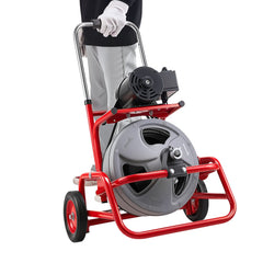 Drain Cleaner Machine 22m x 9.5mm, Sewer Snake Auger on Wheels, Manual Feed Drain Cleaning Machine with Adjustable Drum Angle, 6 Cutters & Air-activated Foot Switch for 50mm to 100mm Pipes
