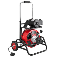 Drain Cleaner Machine 22m x 12.7mm, Auto Feed Sewer Snake Auger, Portable Drain Cleaning Machine with Climbing Wheels, Adjustable Drum, 8 Cutters & Foot Switch for 50mm to 150mm Pipes