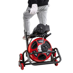 Drain Cleaner Machine 22m x 12.7mm, Auto Feed Sewer Snake Auger, Portable Drain Cleaning Machine with Climbing Wheels, Adjustable Drum, 8 Cutters & Foot Switch for 50mm to 150mm Pipes