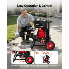 Drain Cleaner Machine 30m x 9.5mm, Auto Feed Sewer Snake Auger, Portable Drain Cleaning Machine with Climbing Wheels, Adjustable Drum, 8 Cutters & Foot Switch for 50mm to 100mm Pipes