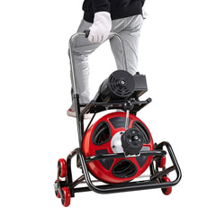 Drain Cleaner Machine 30m x 9.5mm, Auto Feed Sewer Snake Auger, Portable Drain Cleaning Machine with Climbing Wheels, Adjustable Drum, 8 Cutters & Foot Switch for 50mm to 100mm Pipes
