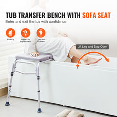 Tub Transfer Bench for Bathtub 500lbs, Shower Seats for Adults, Lightweight Shower Bench for Elderly and Disabled with Padded Seat, Non-Slip Bath Seats with Armrest and Reversible Backrest
