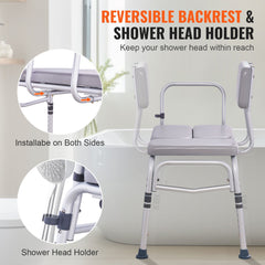 Tub Transfer Bench for Bathtub 500lbs, Shower Seats for Adults, Lightweight Shower Bench for Elderly and Disabled with Padded Seat, Non-Slip Bath Seats with Armrest and Reversible Backrest