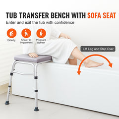 Tub Transfer Bench for Bathtub 500lbs, Shower Seats for Adults, Lightweight Shower Bench for Elderly and Disabled with Padded Seat, Non-Slip Bath Seats with Armrest and Reversible Backrest