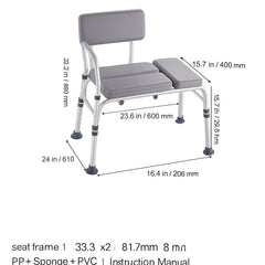 Tub Transfer Bench for Bathtub 500lbs, Shower Seats for Adults, Lightweight Shower Bench for Elderly and Disabled with Padded Seat, Non-Slip Bath Seats with Armrest and Reversible Backrest