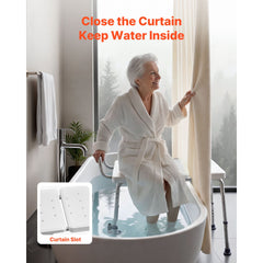 Tub Transfer Bench for Bathtub, 180 kg Capacity Heavy Duty Shower Chair with Arm, Backrest and Curtain Slot, Height Adjustable Shower Bench Bath Seat for Adults, Seniors, Elderly and Disabled