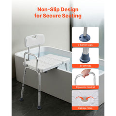 Tub Transfer Bench for Bathtub, 180 kg Capacity Heavy Duty Shower Chair with Arm, Backrest and Curtain Slot, Height Adjustable Shower Bench Bath Seat for Adults, Seniors, Elderly and Disabled