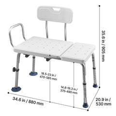 Tub Transfer Bench for Bathtub, 180 kg Capacity Heavy Duty Shower Chair with Arm, Backrest and Curtain Slot, Height Adjustable Shower Bench Bath Seat for Adults, Seniors, Elderly and Disabled