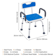 Swivel Shower Chair 360 Degree, Adjustable Shower Seat with Armrests and Backrest for Inside Shower or Bathtub, Non-Slip Rotating Bathtub Chair Seat for Elderly Disabled Injured, 400lbs Capacity