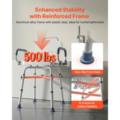 Swivel Shower Chair with Arms and Back, 227 kg Load Heavy Duty Bench Seat for Inside Shower Stall and Bathtub, Height Adjustable Bathroom Bath Tub Seat for Adults, Seniors, Elderly and Disabled
