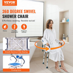 Swivel Shower Chair 360 Degree, Adjustable Shower Seat with Pivoting Arms for Inside Showers or Tubs, Non-Slip Rotating Bathtub Shower Chair for Elderly Disabled Injured, 400LBS Capacity