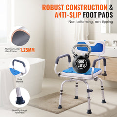 Swivel Shower Chair 360 Degree, Adjustable Shower Seat with Pivoting Arms for Inside Showers or Tubs, Non-Slip Rotating Bathtub Shower Chair for Elderly Disabled Injured, 400LBS Capacity
