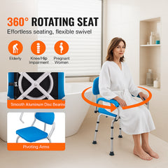 Swivel Shower Chair 360 Degree, Adjustable Shower Seat with Pivoting Arms & Padded Bath Seat for Inside Shower or Tub, Non-Slip Rotating Bathtub Chair for Elderly Disabled, 300LBS Capacity
