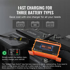 18 AMP Golf Cart Smart Battery Charger for EZGO D-Style IP67 ETL