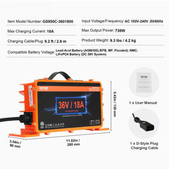 18 AMP Golf Cart Smart Battery Charger for EZGO D-Style IP67 ETL