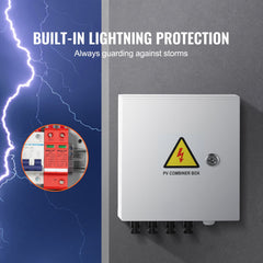 PV Combiner Box, 4 String, Solar Combiner Box with 15A Rated Current Fuse 63A Circuit Breaker Lightning Arrester and Solar Connector, Steel Case for On / Off Grid Solar Panel System, IP65