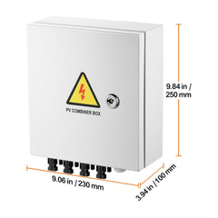 PV Combiner Box, 4 String, Solar Combiner Box with 15A Rated Current Fuse 63A Circuit Breaker Lightning Arrester and Solar Connector, Steel Case for On / Off Grid Solar Panel System, IP65