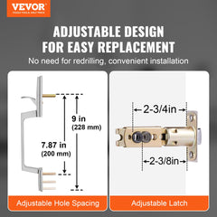 Entry Door Handle, Satin Nickel Square Handle Set with Lever Door Handle No Lock, Adjustable Hole Space, Front Door Handle with Reversible for Right and Left Handed Entrance and Front Door