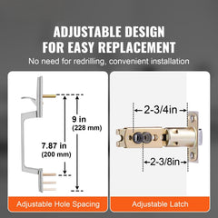 Entry Door Handle, Satin Nickel Square Handle Set with Lever Door Handle No Lock, Adjustable Hole Space, Front Door Handle with Reversible for Right and Left Handed Entrance and Front Door