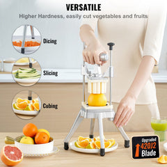 Commercial Vegetable Fruit Chopper, Stainless Steel French Fry Cutter with 4 Blades 1/4" 3/8" 1/2", 6-wedge Slicer, Chopper Dicer with Tray, Heavy Duty Cutter for Potato Tomato Onion Mushroom