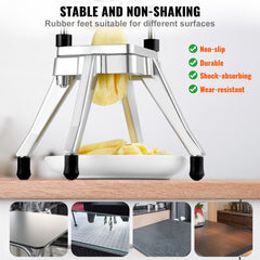 Commercial Vegetable Fruit Chopper, Stainless Steel French Fry Cutter with 4 Blades 1/4" 3/8" 1/2", 6-wedge Slicer, Chopper Dicer with Tray, Heavy Duty Cutter for Potato Tomato Onion Mushroom