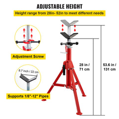 V Head Pipe Stand 1/8-12 inch Capacity, Adjustable Height 28-52 inch, Pipe Stands 2500 lbs Load Capacity, Portable Folding Pipe Stands, Carbon Steel Body More Durable
