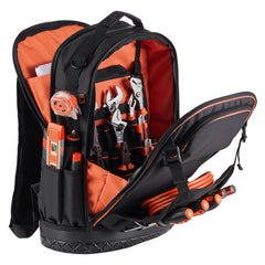 Tool Backpack, 65 Pockets, Heavy-duty Tools Storage Organizer Work Bags with Laptop Compartment & Molded Base, Electrician Jobsite Backpack for Electrician, Repairman, and HVAC Techs