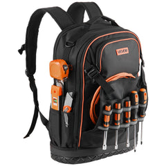 Tool Backpack, 65 Pockets, Heavy-duty Tools Storage Organizer Work Bags with Laptop Compartment & Molded Base, Electrician Jobsite Backpack for Electrician, Repairman, and HVAC Techs