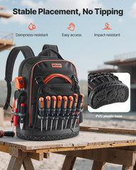 Tool Backpack, 64 Pockets, Heavy-duty Tools Storage Organizer Work Bags with Laptop Compartment & Molded Base, Electrician Jobsite Backpack for Electrician, Repairman, and HVAC Techs
