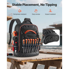 Tool Backpack, 64 Pockets, Heavy-duty Tools Storage Organizer Work Bags with Laptop Compartment & Molded Base, Electrician Jobsite Backpack for Electrician, Repairman, and HVAC Techs