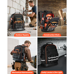 Tool Backpack, 64 Pockets, Heavy-duty Tools Storage Organizer Work Bags with Laptop Compartment & Molded Base, Electrician Jobsite Backpack for Electrician, Repairman, and HVAC Techs