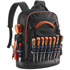 Tool Backpack, 64 Pockets, Heavy-duty Tools Storage Organizer Work Bags with Laptop Compartment & Molded Base, Electrician Jobsite Backpack for Electrician, Repairman, and HVAC Techs