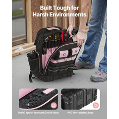 Tool Backpack, 56 Pockets, Heavy-duty Tools Storage Organizer Work Bags with Laptop Compartment & Molded Base, Electrician Jobsite Backpack for Electrician, Repairman, and HVAC Techs