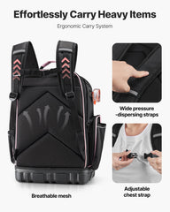 Tool Backpack, 56 Pockets, Heavy-duty Tools Storage Organizer Work Bags with Laptop Compartment & Molded Base, Electrician Jobsite Backpack for Electrician, Repairman, and HVAC Techs