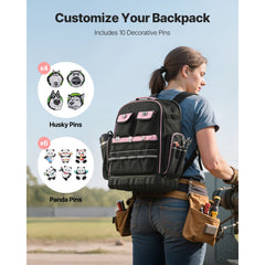 Tool Backpack, 56 Pockets, Heavy-duty Tools Storage Organizer Work Bags with Laptop Compartment & Molded Base, Electrician Jobsite Backpack for Electrician, Repairman, and HVAC Techs