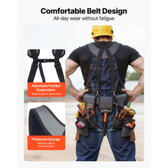 Tool Belt, 22 Pockets Tool Pouch with Suspenders for Men, Heavy Duty Adjustable Utility Belt Bag Suspenders for Electrician, Carpenter, Construction, Work Apron Organizer Waist Adjust 81-173 cm