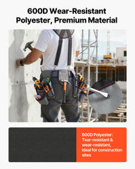Tool Belt, 22 Pockets Tool Pouch with Suspenders for Men, Heavy Duty Adjustable Utility Belt Bag Suspenders for Electrician, Carpenter, Construction, Work Apron Organizer Waist Adjust 81-173 cm