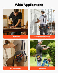 Tool Belt, 22 Pockets Tool Pouch with Suspenders for Men, Heavy Duty Adjustable Utility Belt Bag Suspenders for Electrician, Carpenter, Construction, Work Apron Organizer Waist Adjust 81-173 cm