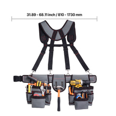 Tool Belt, 22 Pockets Tool Pouch with Suspenders for Men, Heavy Duty Adjustable Utility Belt Bag Suspenders for Electrician, Carpenter, Construction, Work Apron Organizer Waist Adjust 81-173 cm