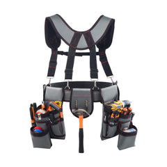 Tool Belt, 22 Pockets Tool Pouch with Suspenders for Men, Heavy Duty Adjustable Utility Belt Bag Suspenders for Electrician, Carpenter, Construction, Work Apron Organizer Waist Adjust 81-173 cm