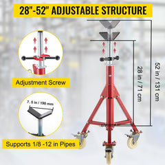 Pipe Stand, Pipe Jack Stands with Casters Adjustable Height 28-52 Inch, V Head Pipe Stand 882 LB, Folding Portable Pipe Stands 1/8 to 12 Inch Pipe Supporting, Steel Jack Stand