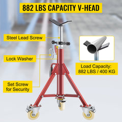 Pipe Stand, Pipe Jack Stands with Casters Adjustable Height 28-52 Inch, V Head Pipe Stand 882 LB, Folding Portable Pipe Stands 1/8 to 12 Inch Pipe Supporting, Steel Jack Stand