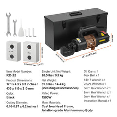 1500W Electric Hydraulic Rebar Cutter Cutting up to 7/8 Inch #7 4-22mm