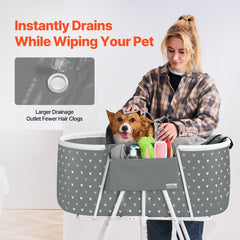 Portable Dog Bathtub, Elevated & Foldable Space-saving Pet Shower Station with Efficient Drainage, Bathing Tub for Washing & Grooming Small and Medium Size Dogs and Cats Indoor & Outdoor, Grey