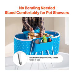 Portable Dog Bathtub, Elevated & Foldable Space-saving Pet Shower Station with Quick Drainage, Bathing Tub for Washing & Grooming Small and Medium Size Dogs and Cats Indoor & Outdoor, Light Blue