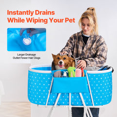 Portable Dog Bathtub, Elevated & Foldable Space-saving Pet Shower Station with Quick Drainage, Bathing Tub for Washing & Grooming Small and Medium Size Dogs and Cats Indoor & Outdoor, Light Blue