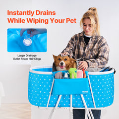 Portable Dog Bathtub, Elevated & Foldable Space-saving Pet Shower Station with Quick Drainage, Bathing Tub for Washing & Grooming Small and Medium Size Dogs and Cats Indoor & Outdoor, Light Blue