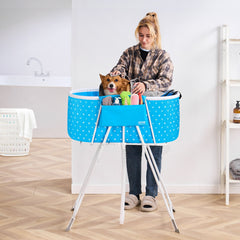 Portable Dog Bathtub, Elevated & Foldable Space-saving Pet Shower Station with Quick Drainage, Bathing Tub for Washing & Grooming Small and Medium Size Dogs and Cats Indoor & Outdoor, Light Blue
