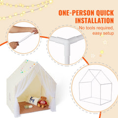Kids Play Tent, Kids Tent for Kids 1-5 Years Old, Toddler Tent with Mat and Tent Lamp, Tent for Kids with Windows for Indoor and Outdoor, Yurt Tent for Boys and Girls, Beige