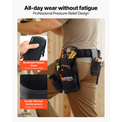 Tool Belt, 18 Pockets Professional Tool Pouch for Men, Heavy Duty Adjustable Utility Belt Detachable Work Bag for Electrician, Carpenter, Construction, Work Apron Organizer, Adjusts 80-131 cm
